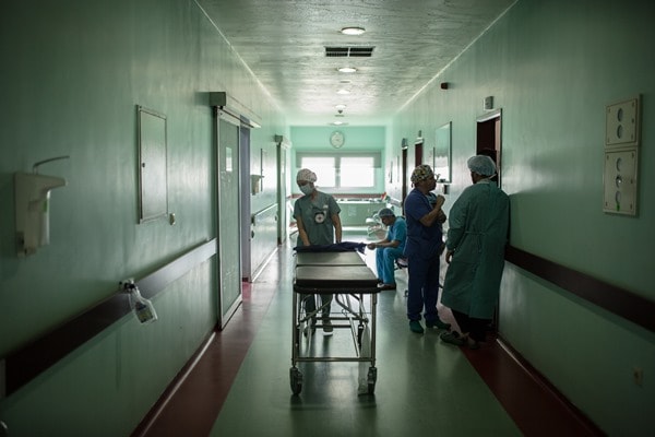 ICRC's surgical team takes a break after an operation and prepares for the next one. 