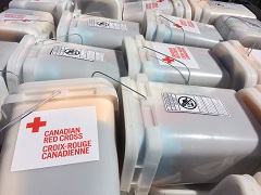 Trousses de rétablissement à la suite d’une inondation distribuées par la Croix-Rouge canadienne. 
