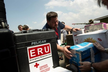 Supplies for the emergency field hospital arrive in Nepal