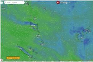 Radar météorologique indiquant les formations de vent dans la région de Vanuatu.