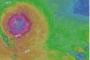 Radar météorologique indiquant les formations de vent dans la région de Vanuatu.