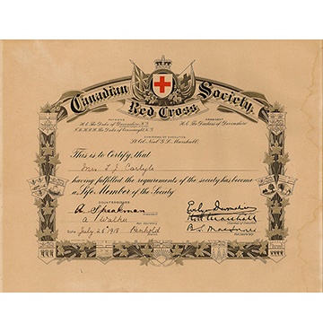 Canadian Red Cross Life Membership Certificate 1918
