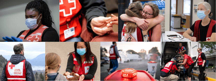Collage de volontaires de la Croix-Rouge en action.