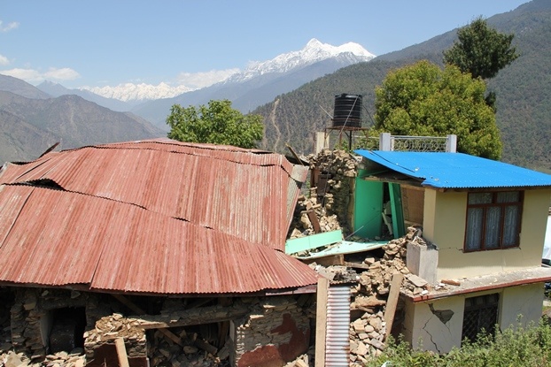 Bâtiments endommagés par le séisme au Népal. 