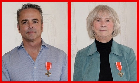 Une photo de tête d'un homme portant la médaille de l'Ordre de la Croix-Rouge à côté d'une photo de tête d'une femme portant la médaille.