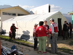Canadian Red Cross setting up a field hospital in the village of Dhunche. 