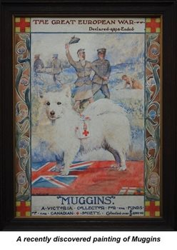 A vintage photo of a poster featuring Muggins the fundraising dog